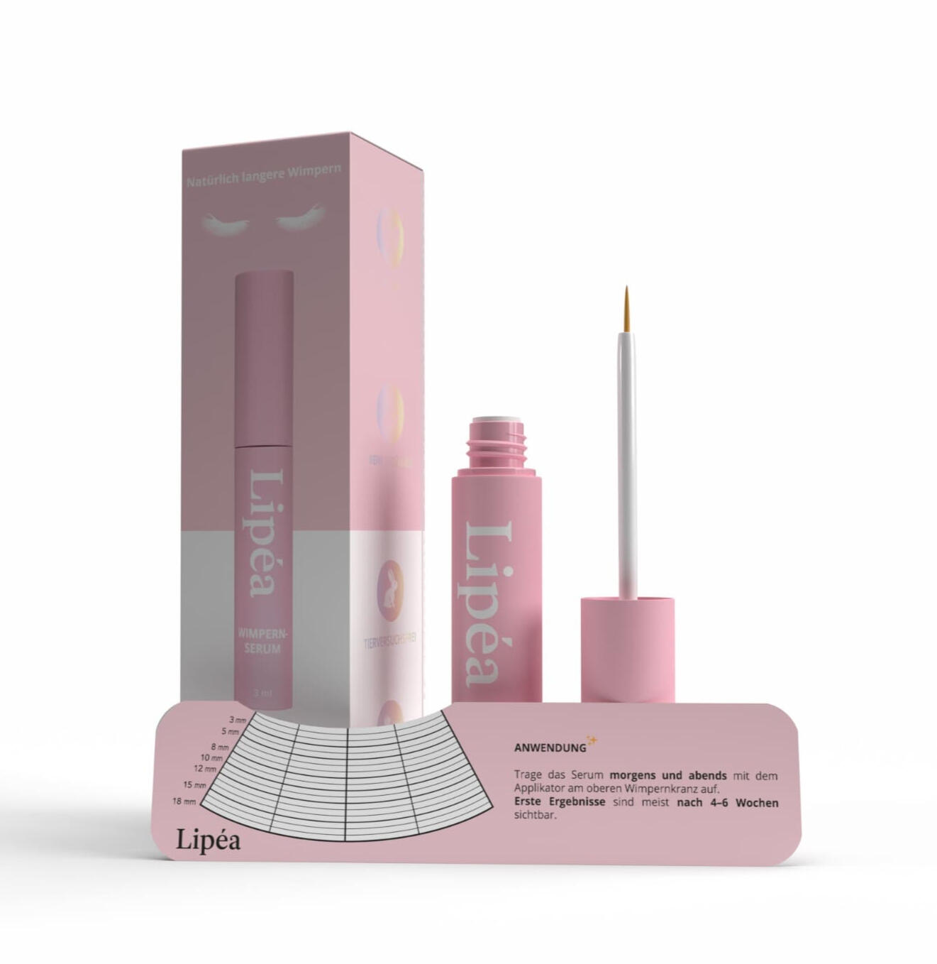 Lipéa Wimpernserum Wimpernserum mit Applikator auf weißem Hintergrund